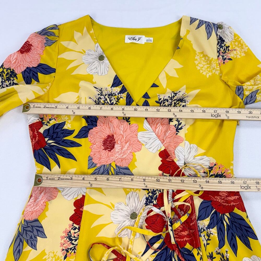 Eliza J Floral Faux Wrap Midi Dress Women's 12 Yellow Multicolored - Picture 15 of 16